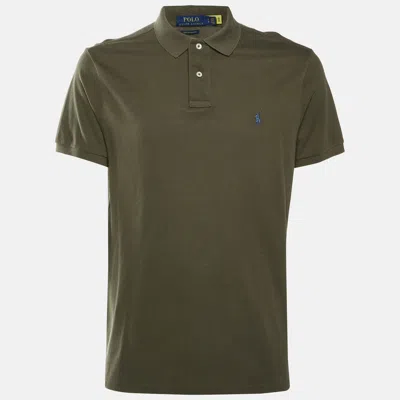 Pre-owned Polo Ralph Lauren Logo Embroidery Olive Green Cotton Pique Polo T-shirt L