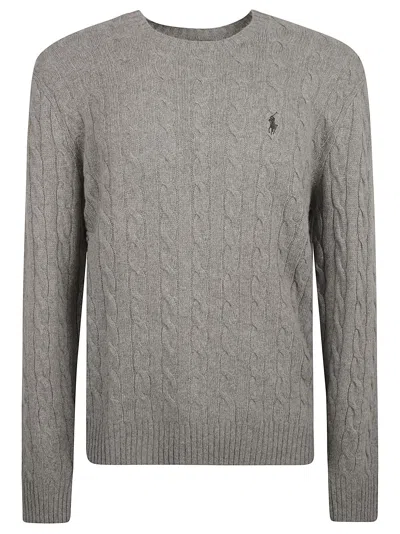 Polo Ralph Lauren Logo Embroidery Patterned Woven Sweater In Fawn Grey Heather