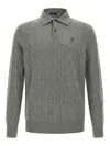 Polo Ralph Lauren Grey Sweater With Polo Shirt Style Collar And Pony Embroidery On The Front In Wool And Cashmere Man In Gray