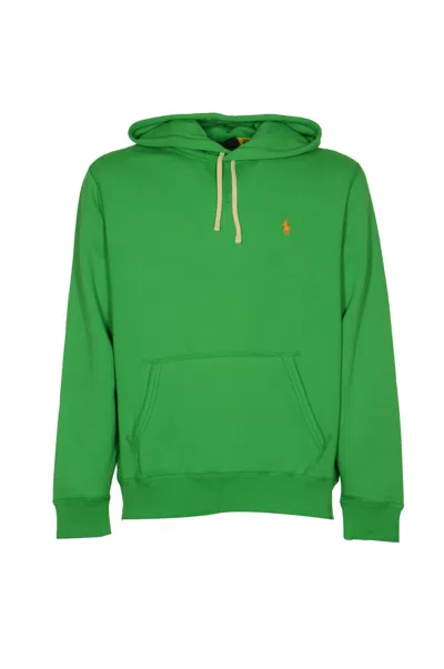 Polo Ralph Lauren Logo Embroidery Ribbed Hoodie In Green