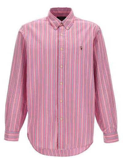 Polo Ralph Lauren Logo Embroidery Striped Shirt In Pink