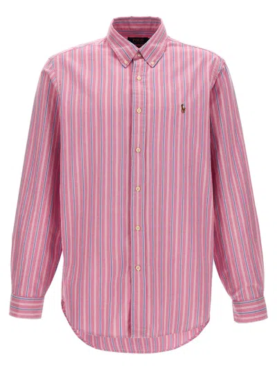 Polo Ralph Lauren Logo Embroidery Striped Shirt In Rosa