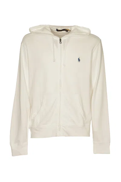 Polo Ralph Lauren Logo Embroidery Zipped Hoodie In White