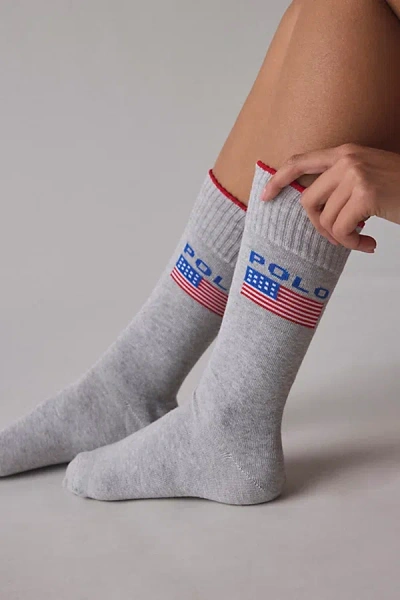 Polo Ralph Lauren Logo Flag Crew Sock In Grey, Women's At Urban Outfitters