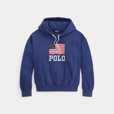 Polo Ralph Lauren Flag-print Cotton-blend Hoodie In Charterblue