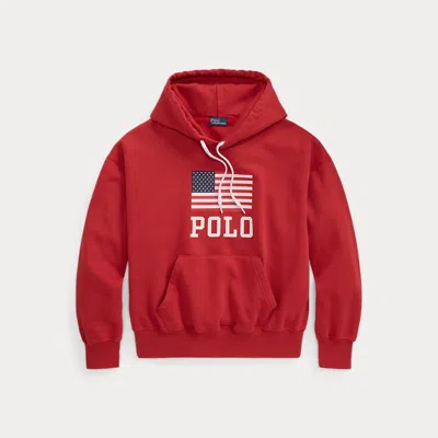 Polo Ralph Lauren Logo Flag Oversize Fleece Hoodie In Red
