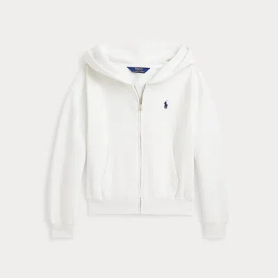 Polo Ralph Lauren Kids' Logo Fleece Full-zip Hoodie In Paper White/navy