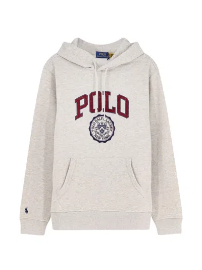 Polo Ralph Lauren Logo Fleece Hoodie In Sport Heather In White