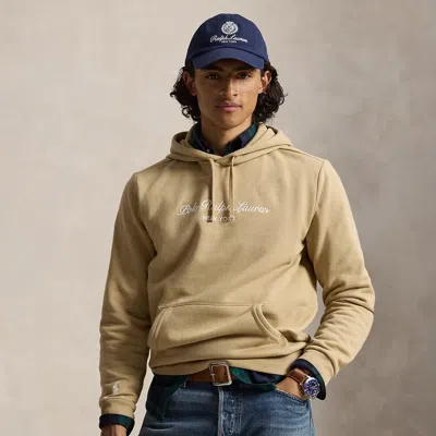 Polo Ralph Lauren Logo Fleece Hoodie In Vintage Khaki In Yellow