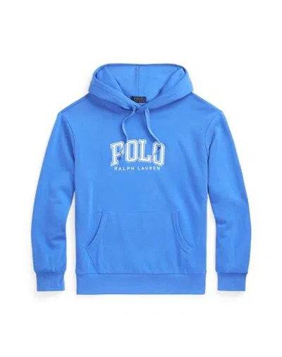 Polo Ralph Lauren Logo Fleece Hoodie Man Sweatshirt Azure Size M Cotton, Polyester In Blue