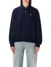 Polo Ralph Lauren Fleece Top With Polo Collar And Ribbed Cuffs In Blue