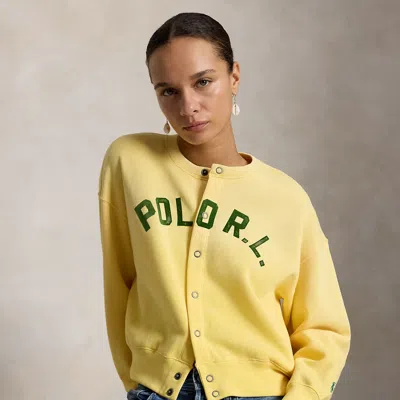 Polo Ralph Lauren Logo Fleece Snapped Cardigan In Banana Cream