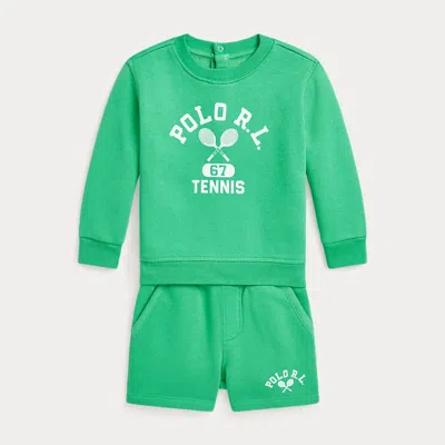 Polo Ralph Lauren Babies' Logo Fleece Sweatshirt & Short Set In Plato Green