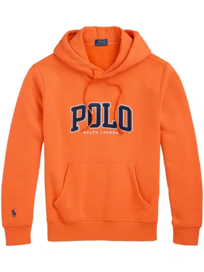 Polo Ralph Lauren Logo-flocked Hoodie In Orange