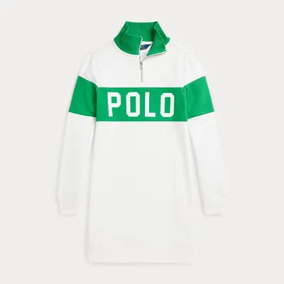 Polo Ralph Lauren Kids' Logo French Terry Quarter-zip Dress In Paper White