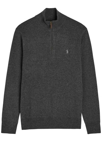 Polo Ralph Lauren Logo Half-zip Wool Jumper In Black