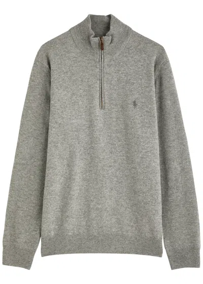 Polo Ralph Lauren Logo Half-zip Wool Jumper In Grey