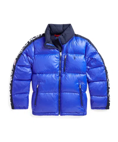 Polo Ralph Lauren Logo Hooded Down Jacket In Blue