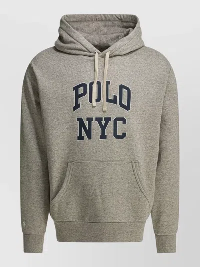 Polo Ralph Lauren Logo Hooded Sweatshirt Drawstring Hood Pocket In Multi