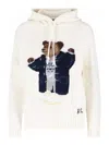 Polo Ralph Lauren Womens Parchment Cream Polo Bear-intarsia Hooded Cotton And Linen-blend Knitted Jumper Xs In White