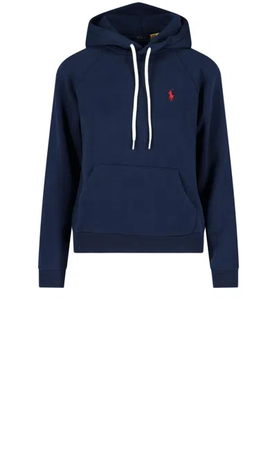 Polo Ralph Lauren Logo Embroidered Zipped Drawstring Hoodie In Blue