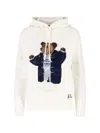 Polo Ralph Lauren Womens Parchment Cream Polo Bear-intarsia Hooded Cotton And Linen-blend Knitted Jumper Xs In White