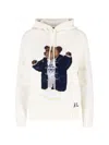 Polo Ralph Lauren Womens Parchment Cream Polo Bear-intarsia Hooded Cotton And Linen-blend Knitted Jumper Xs In White