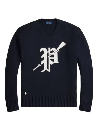 Polo Ralph Lauren Logo-intarsia Crew-neck Sweater In Blue