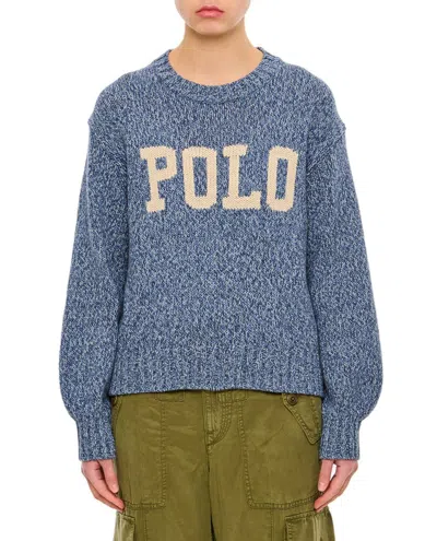 Polo Ralph Lauren Logo Intarsia Crewneck Knitted Jumper In Blue