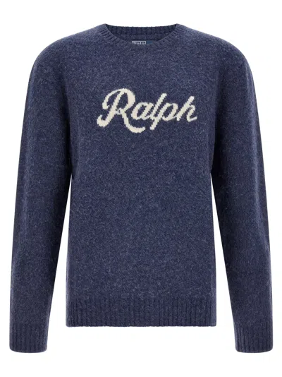 Polo Ralph Lauren Logo Intarsia Wool-cashmere Sweater In Navy
