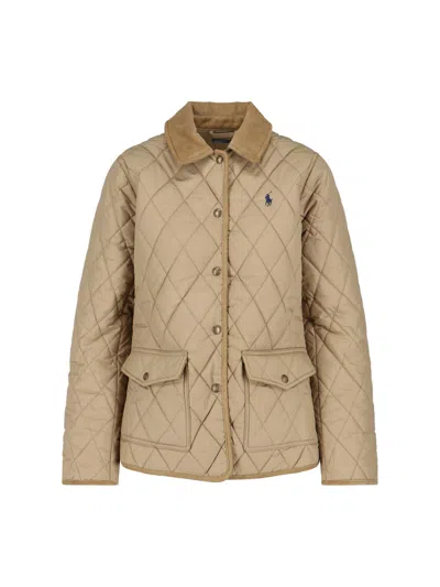 Polo Ralph Lauren Casual Jacket With Corduroy Collar And Pockets In Brown