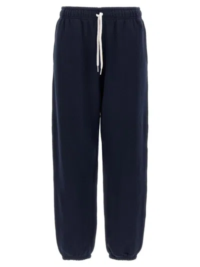 Polo Ralph Lauren Navy Blue Cotton Blend Trousers With Signature Embroidery In Black