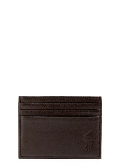 Polo Ralph Lauren Logo Leather Card Holder In Brown