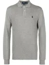 Polo Ralph Lauren Men's Grey Hther Long-sleeved Logo-embroidered Slim-fit Cotton-piqué Polo Shirt