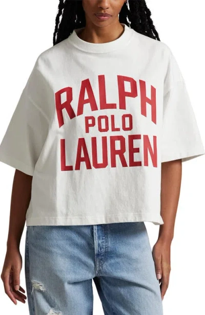 Polo Ralph Lauren Logo Oversize Cotton Graphic T-shirt In Antique White