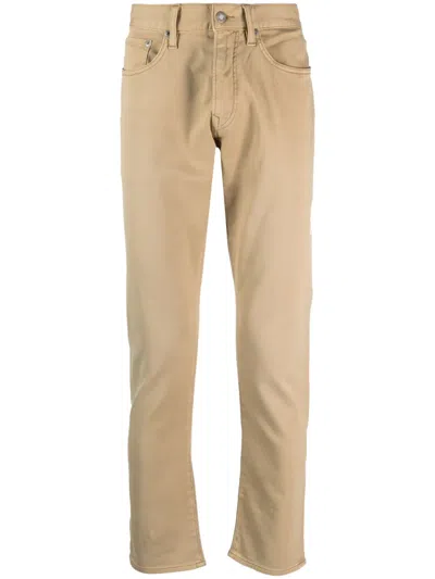 Polo Ralph Lauren Logo-patch Cotton Straight-leg Trousers In Nude