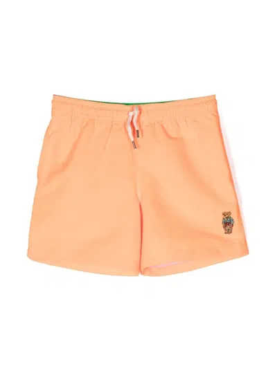 Polo Ralph Lauren Kids' Logo-patch Swim Shorts In Orange