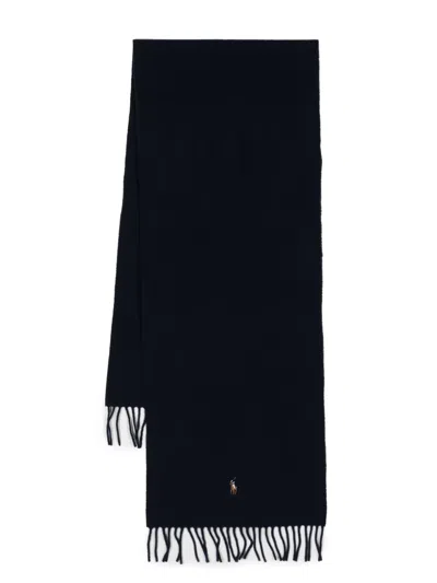 Polo Ralph Lauren Logo-patch Wool Scarf In Blue