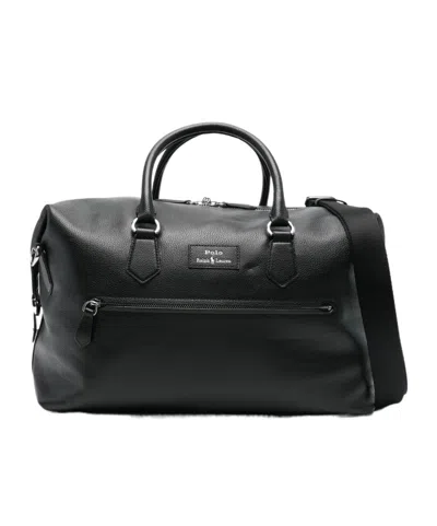Polo Ralph Lauren Logo Patch Zip-up Duffle Bag In Black