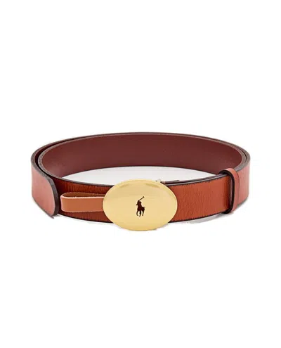 Polo Ralph Lauren Logo Plaque Buckled Belt In Brown
