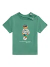 Polo Ralph Lauren Green Crewneck T-shirt With Maxi Logo Print On The Front In Cotton Baby