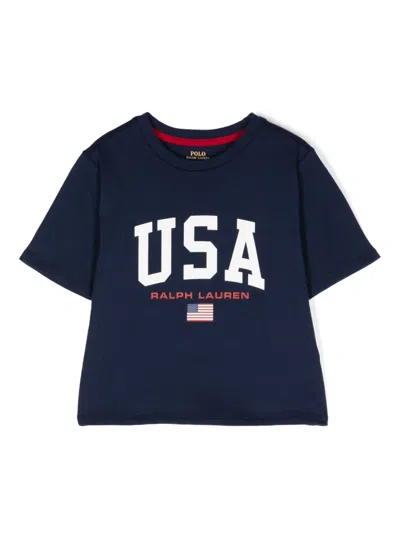 Polo Ralph Lauren Kids' Logo-print Cotton T-shirt In 蓝色