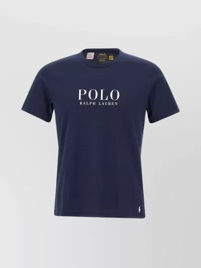 Polo Ralph Lauren Logo Print Crew Neck Cotton T-shirt In Blue