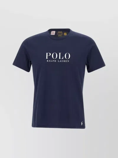 Polo Ralph Lauren Logo Print Crew Neck Cotton T-shirt In Navy