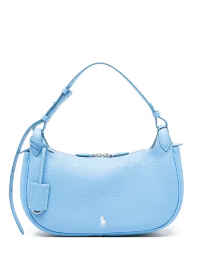 Polo Ralph Lauren Logo-print Pebbled Shoulder Bag In Blue