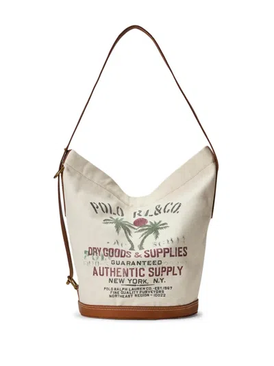 Polo Ralph Lauren Logo-print Shoulder Bag In Neutrals