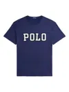 Polo Ralph Lauren Blue Crewneck T-shirt With Logo Lettering On The Fornt And Pony Embroidery On The Front In Blue