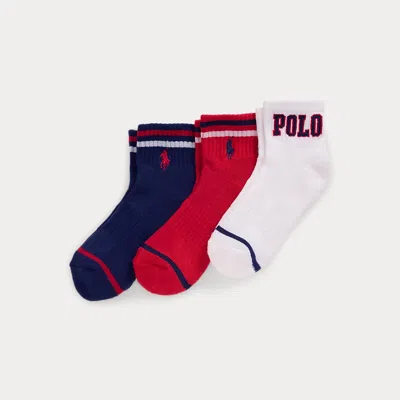 Polo Ralph Lauren Kids' Logo Quarter-length Sock 3-pack In Multi