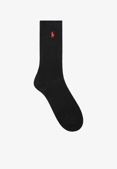 Polo Ralph Lauren Logo Ribbed Socks In Black