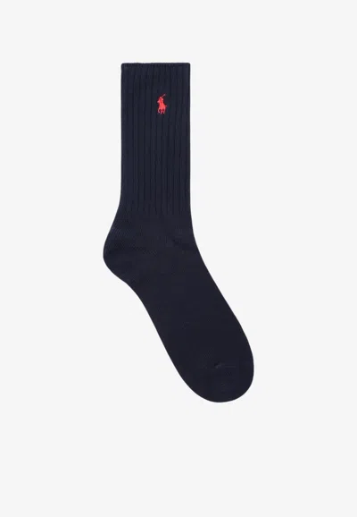 Polo Ralph Lauren Logo Ribbed Socks In Navy